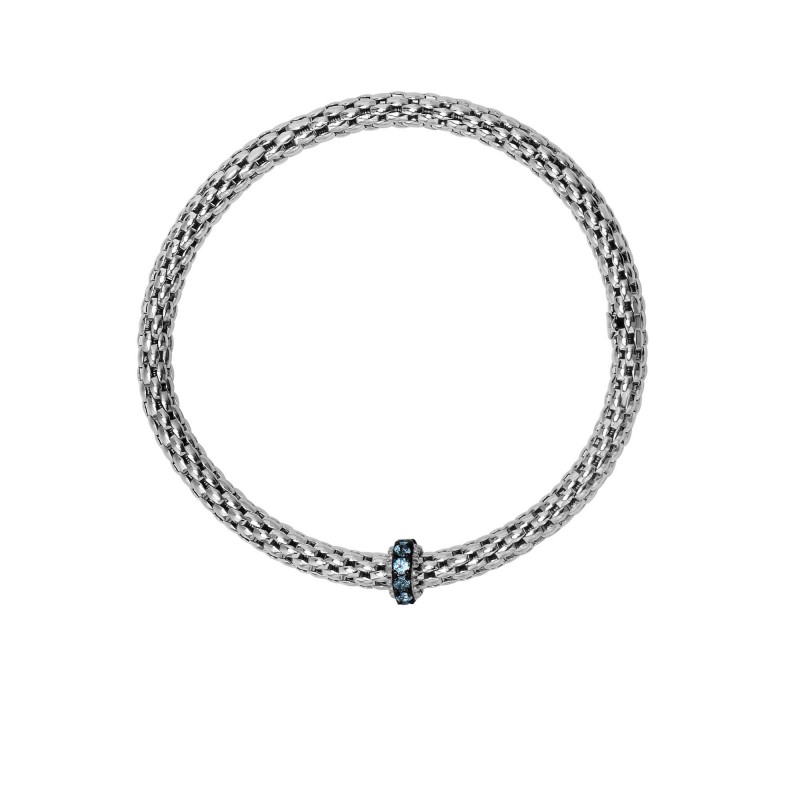 Silver  Stretchable Popcorn  Bracelet With  Round Blue Topaz
