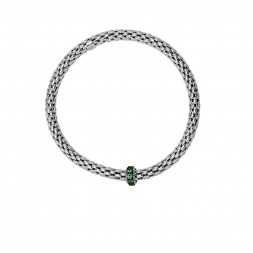 Silver  Stretchable Popcorn  Bracelet With  Round Peridot