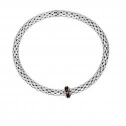 Silver  Stretchable Popcorn  Bracelet With  Round Garnet