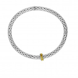 Silver  Stretchable Popcorn  Bracelet With  Round Citrine