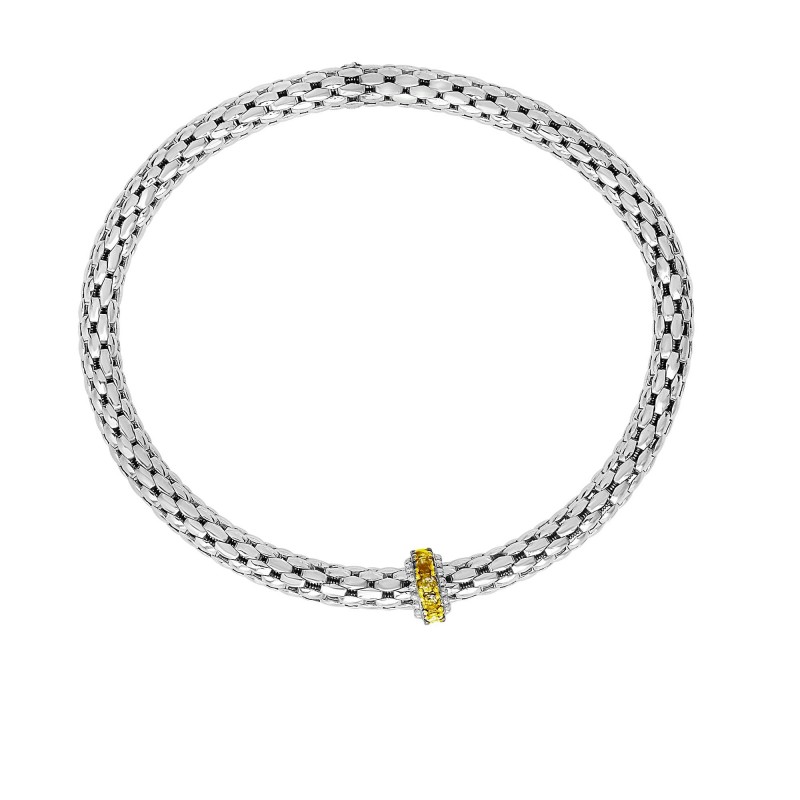Silver  Stretchable Popcorn  Bracelet With  Round Citrine
