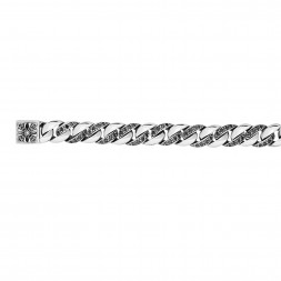 Silver Bold Bracelet With With Black Sapphire And Engraved Box Clasp