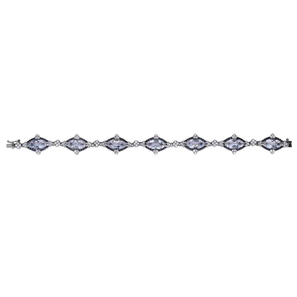 Silver Gem Candy Marquis Bracelet  With Rock Crystal Quartz,Black And White Sapphire