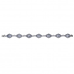 Silver Gem Candy Marquis Bracelet  With Rock Crystal Quartz,Black And White Sapphire
