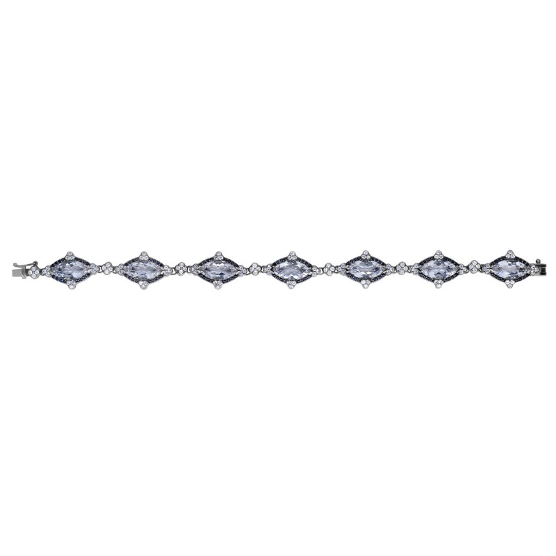 Silver Gem Candy Marquis Bracelet  With Rock Crystal Quartz,Black And White Sapphire