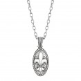 Silver Oval Fleur De Lis Pendant With Diamond
