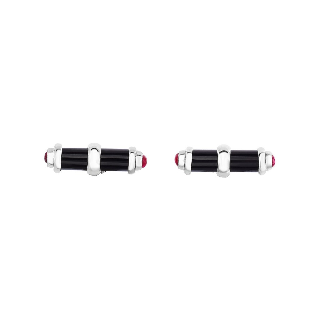 Silver Barrel Cufflinks With Black Onyx And Ruby