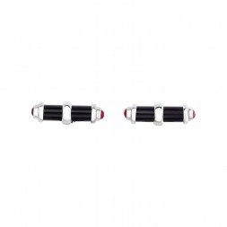 Silver Barrel Cufflinks With Black Onyx And Ruby