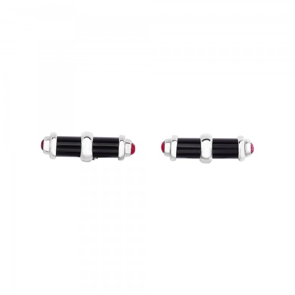 Silver Barrel Cufflinks With Black Onyx And Ruby