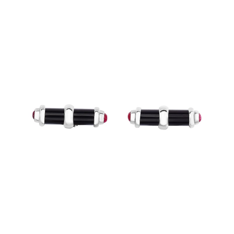 Silver Barrel Cufflinks With Black Onyx And Ruby