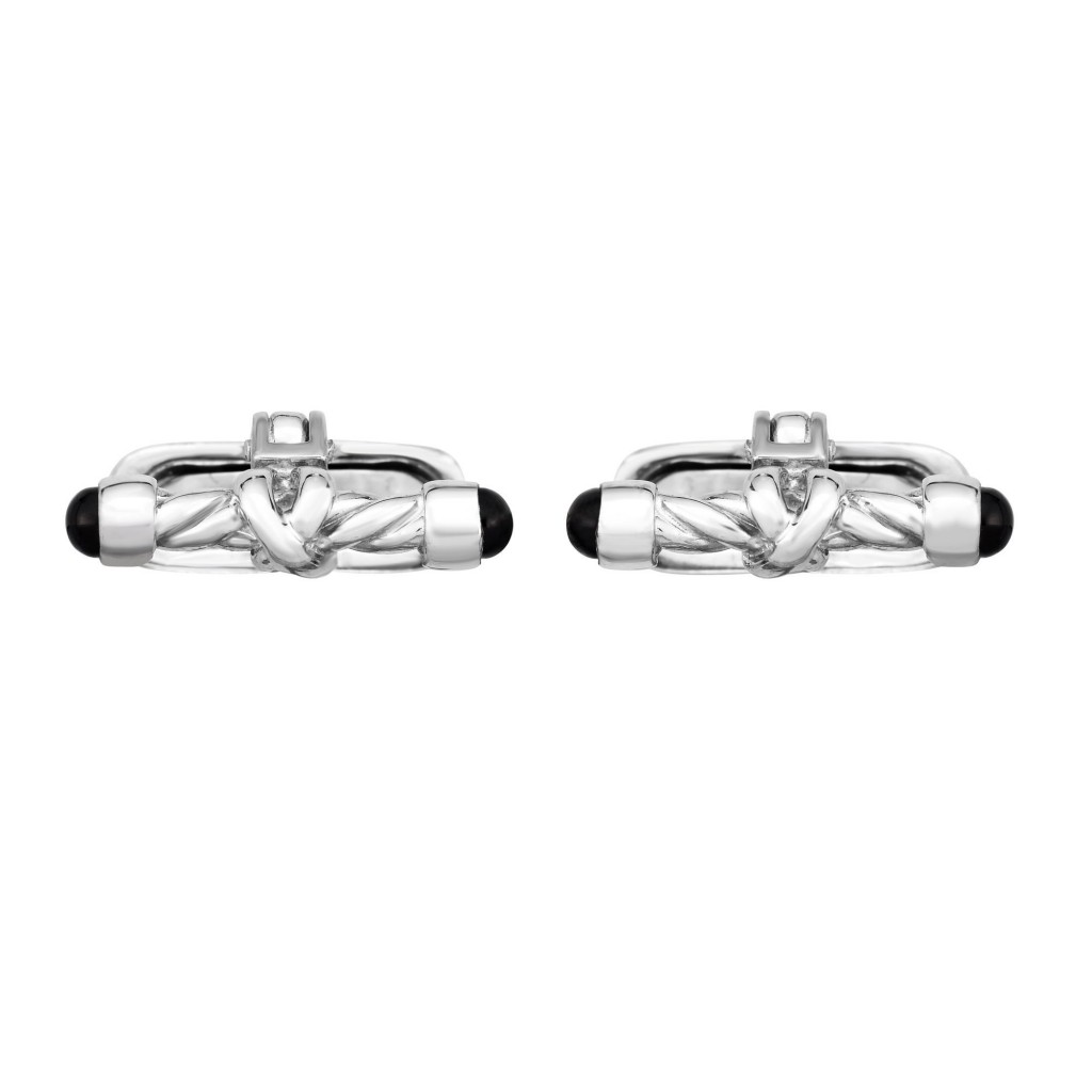 Silver Barrel Cufflinks With Black Agate