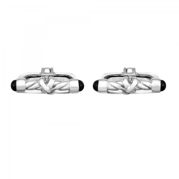 Silver Barrel Cufflinks With Black Agate