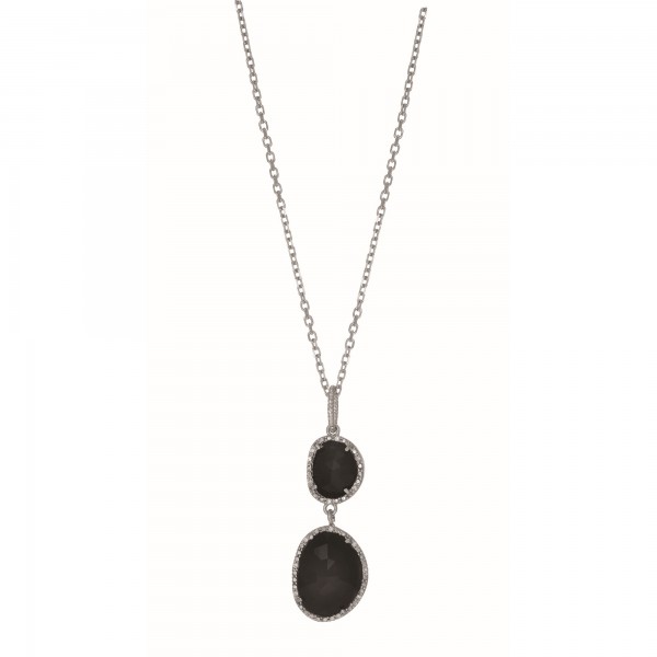 Silver Gem Candy L Inked Necklace With Black Onyx And  Diamonds