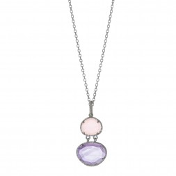 Silver Gem Candy L Inked Pendant With Amethyst, Rose Quartz And Diamonds