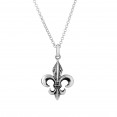 Silver Carved Fleur De Lis Pendant On 18In Chain