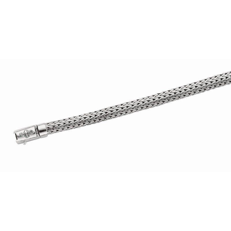Silver Rhodium Finish Large Woven Bracelet With Box Clasp