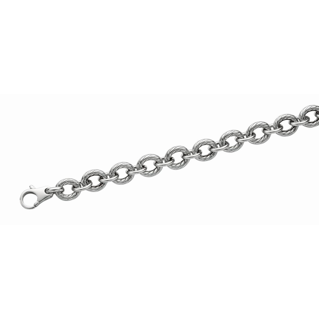 Silver 18In Textured Italian Cable Link  Bracelet With Lobster Clasp