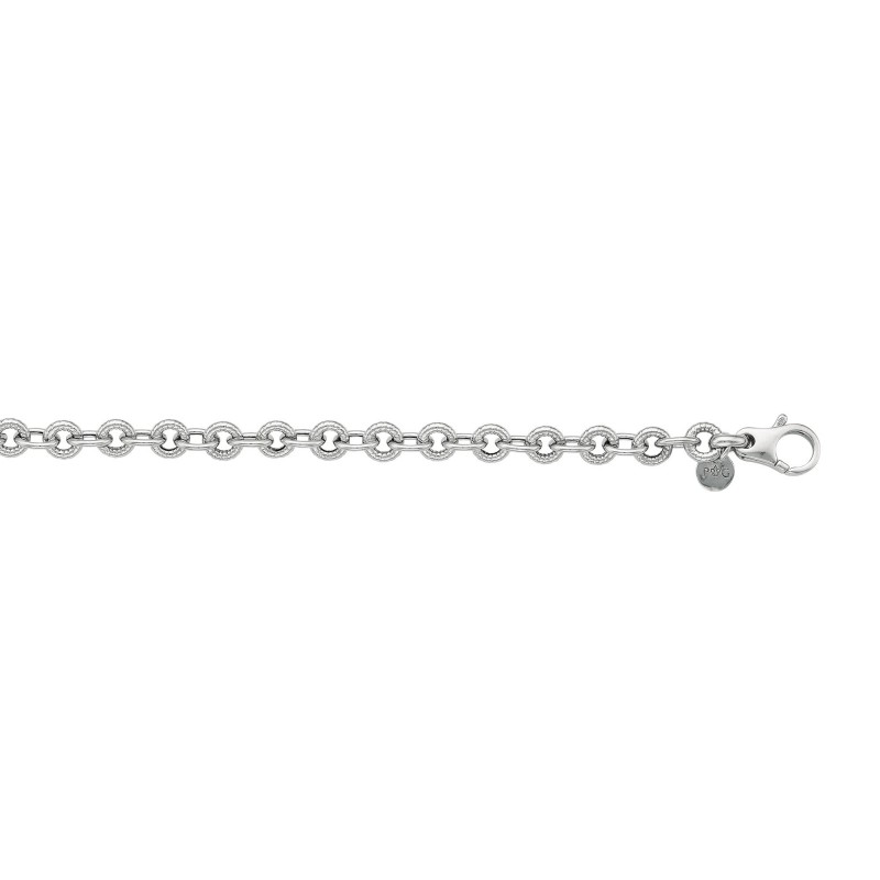 Silver 18In Link Shiny Textured Italian Cable Necklace With Lobster Clasp