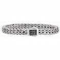 Silver  Wide Woven Bracelet With Square Box Clasp With Black Sapphires