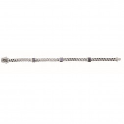 Silver Woven Bracelet With Three Stations Of Blue Sapphires