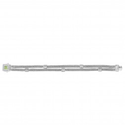 Silver Double-Strand Woven Bracelet With Cushion Peridot And White Sapphire