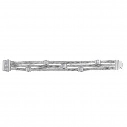 Silver 3-Strand Bold Multi-Station Woven Bracelet With Box Clasp And  White Sapphires