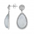 Silver Teardrop Popcorn Earrings With Push Back Clasp, Aqua Chalcedony And Diamond