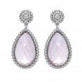 Silver Teardrop Popcorn Earrings With Push Back Clasp, Rose Quartz And Diamond