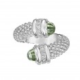 Silver Popcorn Bypass Ring With Diamonds And Green Amethyst