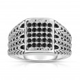 Woven Silver Men'S Signet Ring With Black Sapphires.