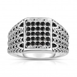 Woven Silver Men'S Signet Ring With Black Sapphires.