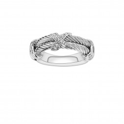 Italian Cable Sterling Silver Ring With .05Ct Diamond X