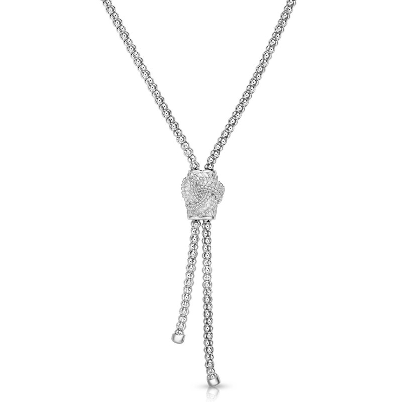 Sterling Silver Popcorn Love Knot Lariat With .12Ct Diamonds
