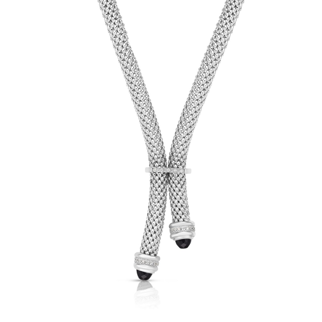Sterling Silver Popcorn Y-Necklace With .10Ct Diamonds And Black Onyx