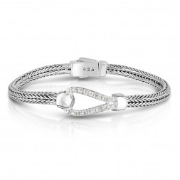 Woven Silver Hook Bracelet With White Sapphires