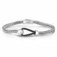 Woven Silver Hook Bracelet With Black  Sapphires