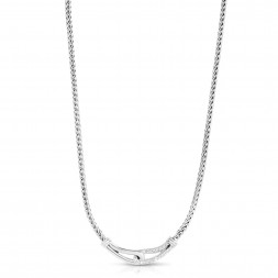 Woven Silver Medium Interlocking Link Necklace With White Sapphires