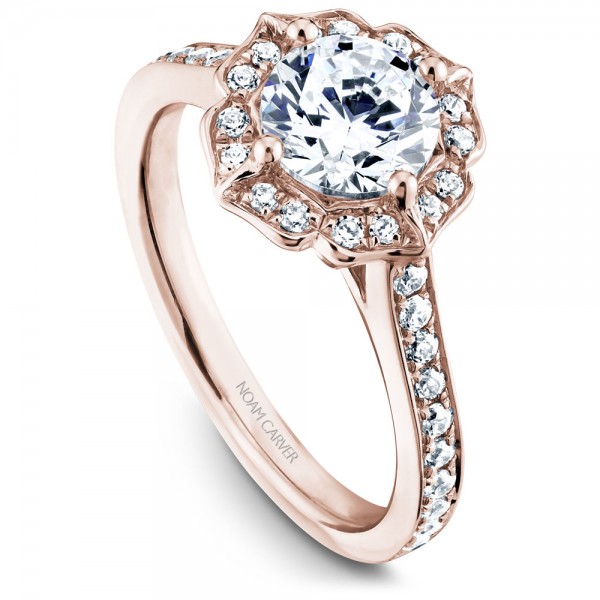 Noam Carver Rose Gold Engagement Ring With Floral Halo And 36 Diamonds