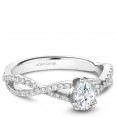 A Carver Studio white gold engagement ring with a twist band, a pear center stone and 57 diamonds.