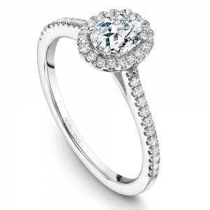 A Carver Studio white gold engagement ring with an oval halo and 41 diamonds.