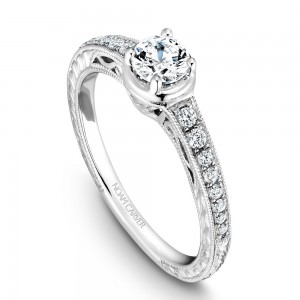 A Carver Studio white gold engagement ring with 17 diamonds.