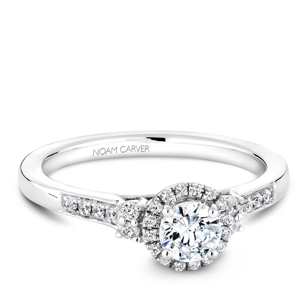 A Carver Studio white gold engagement ring with 34 diamonds.