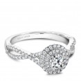 A Carver Studio white gold engagement ring with a twist band, a double halo and 77 diamonds.