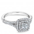 A Carver Studio white gold engagement ring with a double square halo and 67 diamonds.