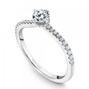 A solitaire Carver Studio white gold engagement ring with 33 diamonds.