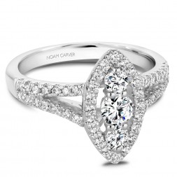 A modern Carver Studio white gold engagement ring with 51 diamonds.