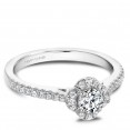 A floral Carver Studio white gold engagement ring with 31 diamonds.