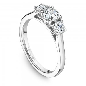 A 3-stone Carver Studio white gold engagement ring.