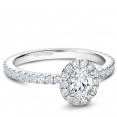 A Carver Studio white gold engagement ring with an oval halo and 37 diamonds.