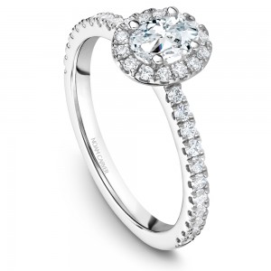 A Carver Studio white gold engagement ring with an oval halo and 37 diamonds.